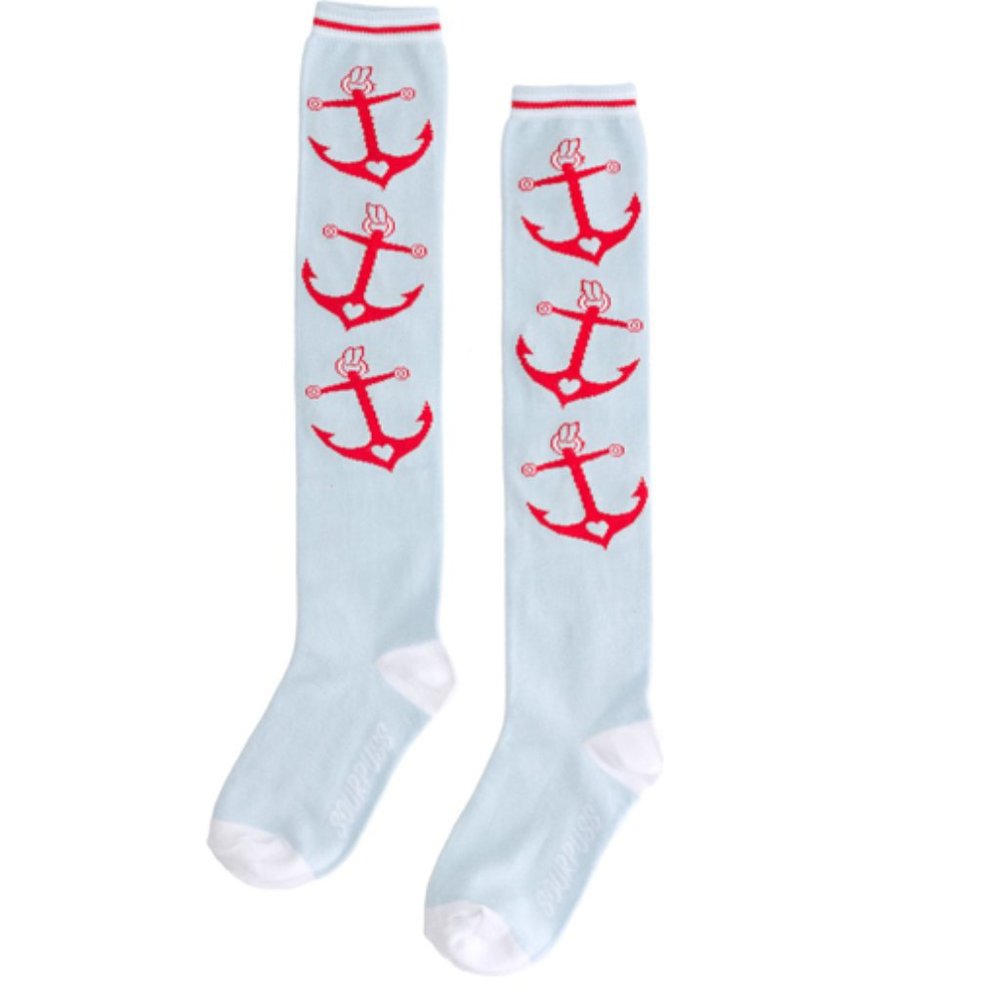 Red & White Anchors with Hearts on Light Blue